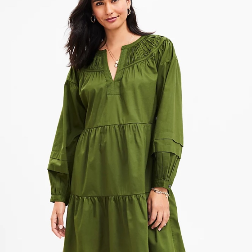 Loft Tiered Split Neck Swing Dress